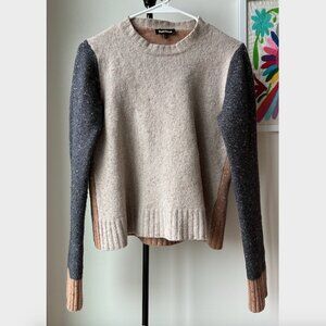 Paul Stuart Cream, Brown, and Gray Metallic Wool Sweater - Size L